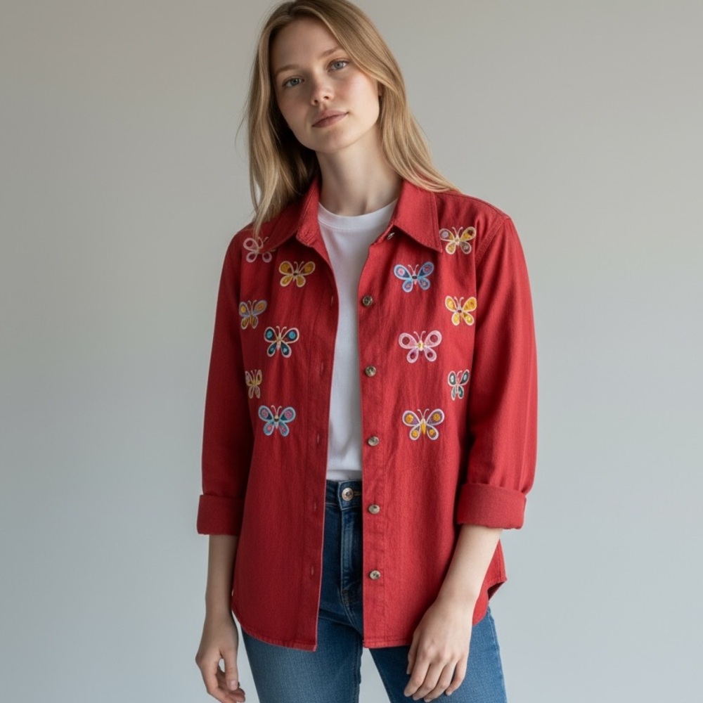 Vintage 90’s Bob Mackie Wearable Art Embroidered Butterfly Shacket | Size S